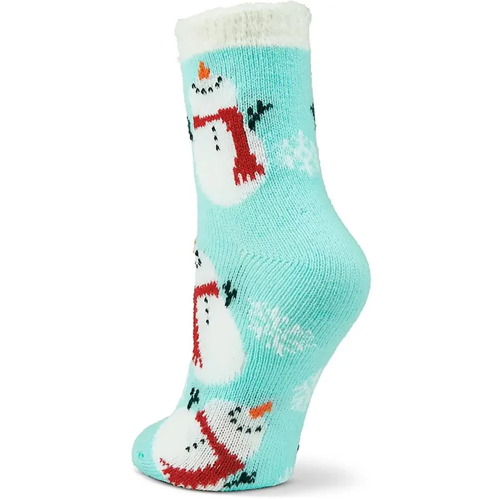 Magellan Outdoors Lodge Crew Socks Blue Snowman Aloe Infused Lined Medium 6-10